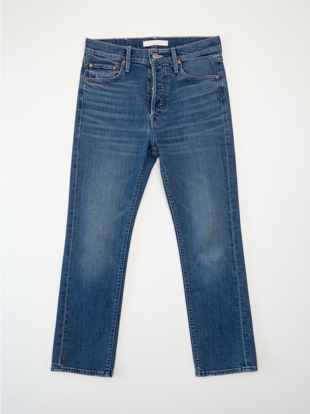 MOTHER High-Rise Straight Jeans in Medium Blue Wash